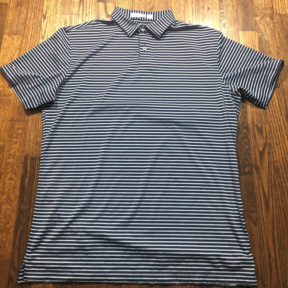 Peter Millar Men’s Tour Fit Golf Polo Shirt Blue Striped Size Large